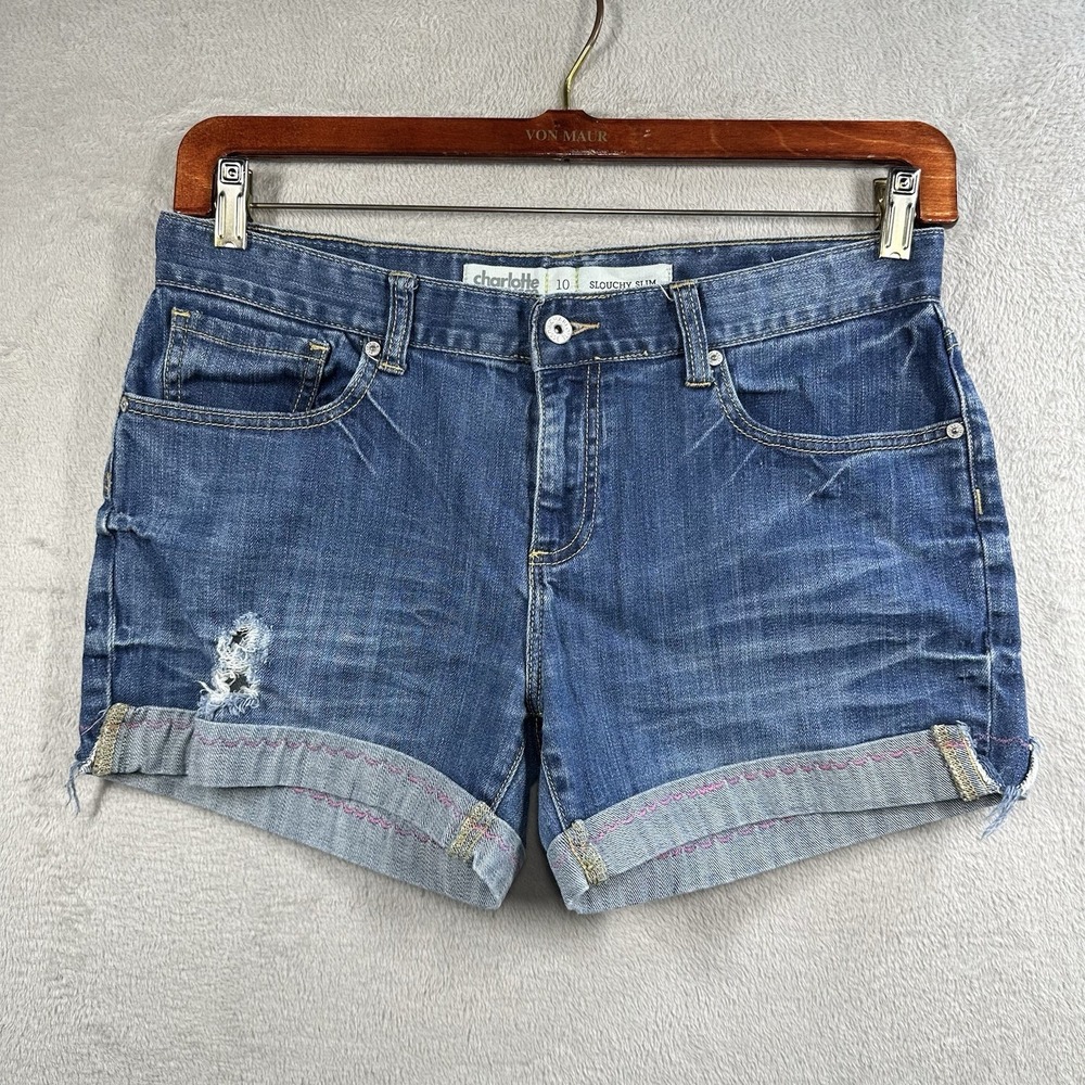 Charlotte‎ Russe Slouchy Slim Denim Shorts Women's Size 10 Cuffed Distressed